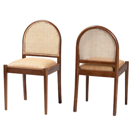 Bali & Pari Maryland Modern Bohemian Natural Rattan and Acacia Wood 2-Piece Dining Chair Set 243-2PC-13362-ZORO